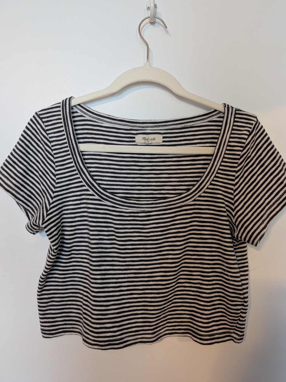 Madewell Black & White Striped Cropped Scoop Neck Top